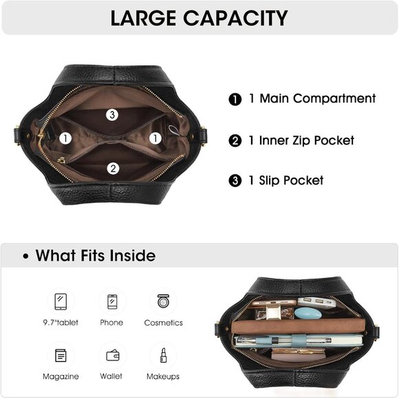 Genuine Leather Purses and Handbags for Women Crossbody Shoulder Tote Bag - Picture 4 of 6